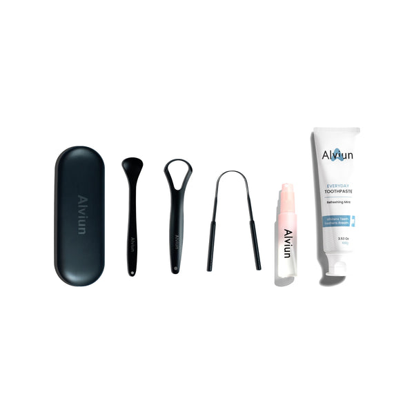 Fresh Breath Kit, Black tongue cleaner, Strawberry spray